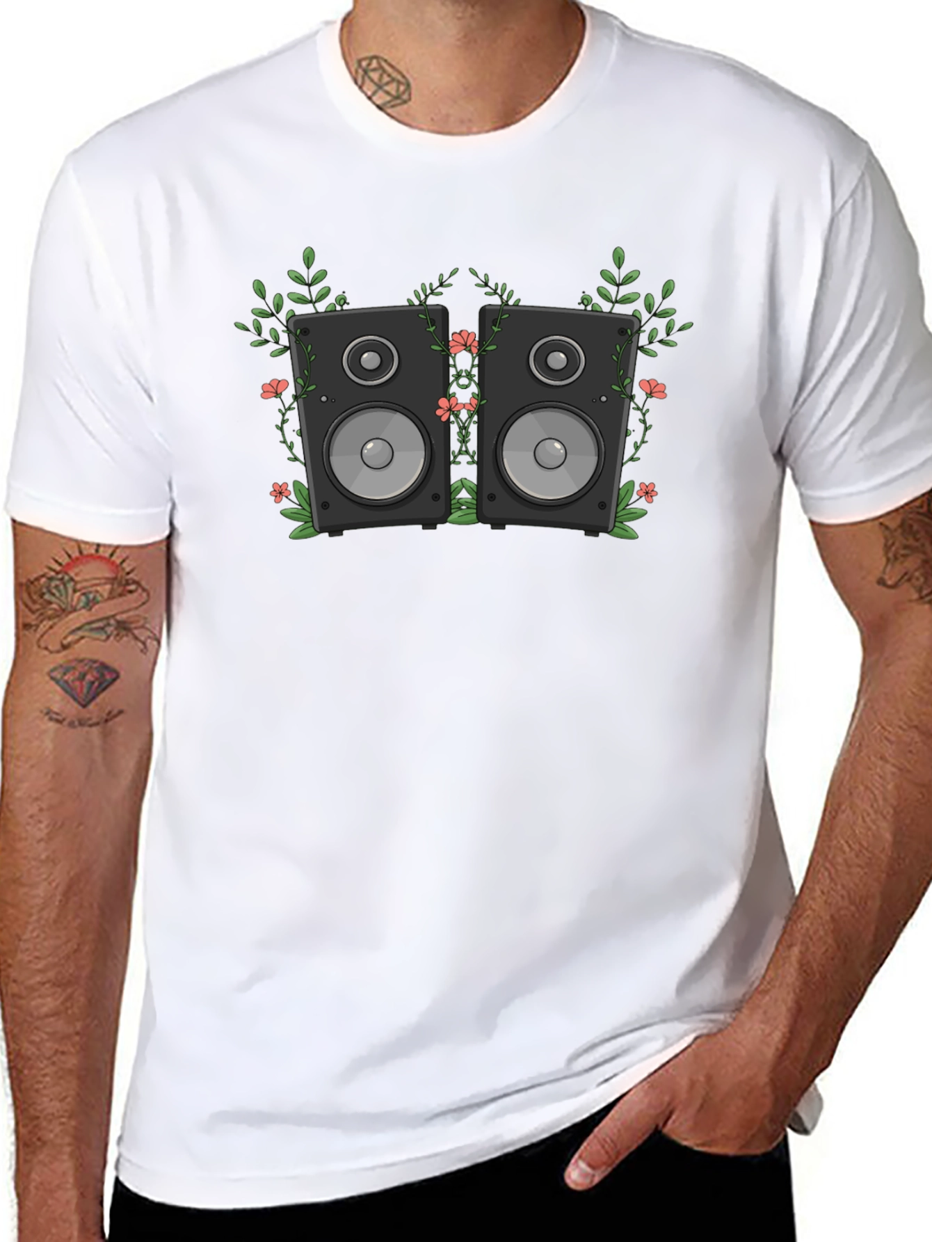 Floral Speakers Graphic Black T-Shirt