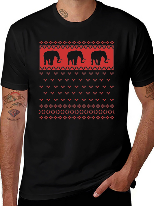 Elephant Sweater Pattern Black T-Shirt