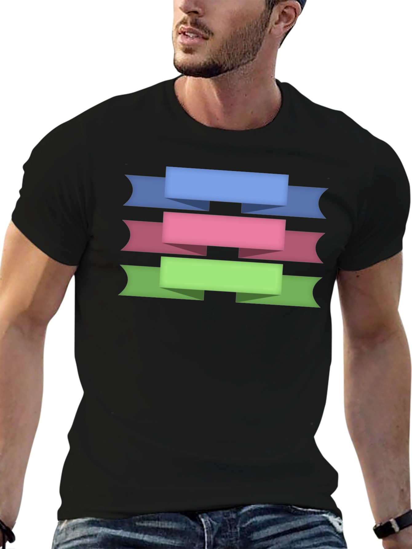Ribbon Banner Graphic T-Shirt - Black Cotton Tee