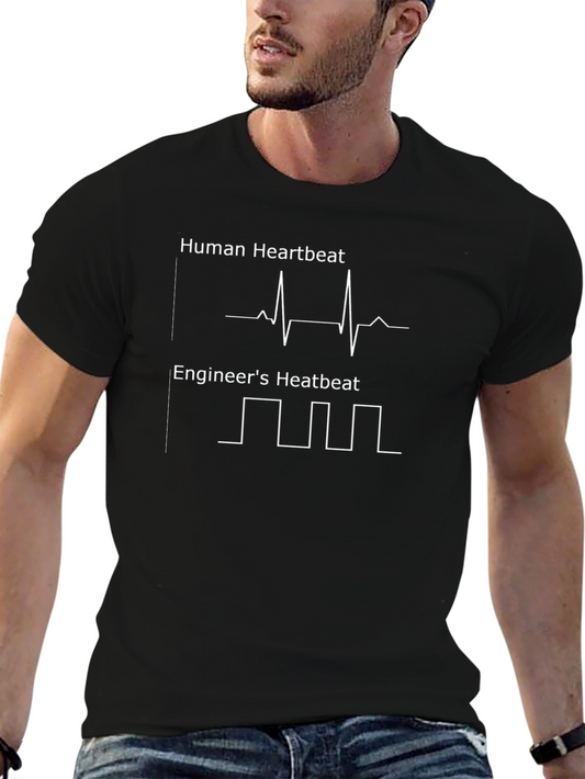 Engineer Heartbeat Graphic T-Shirt - Black