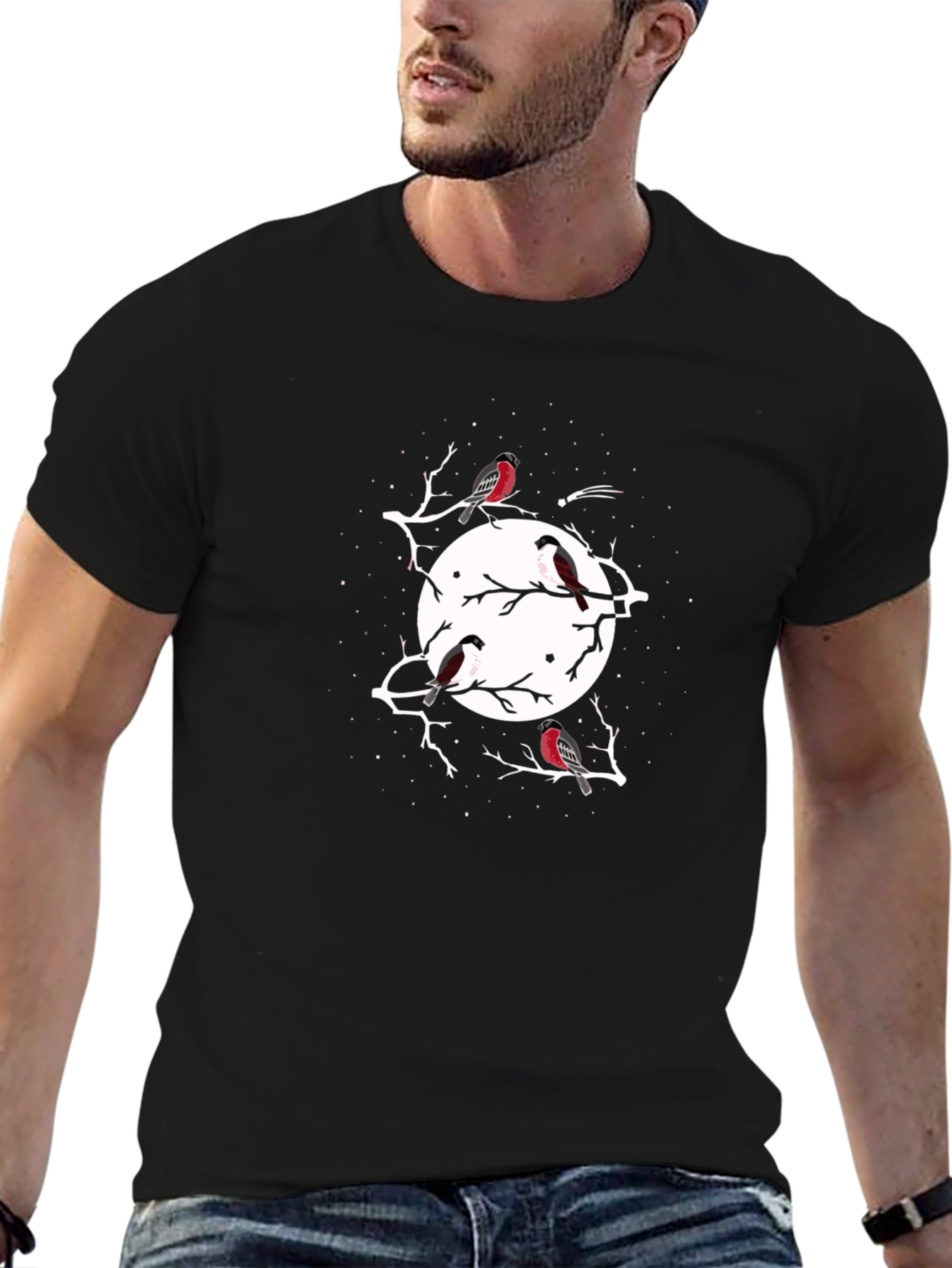 Bird & Moon Black T-Shirt - Stylish Graphic Tee