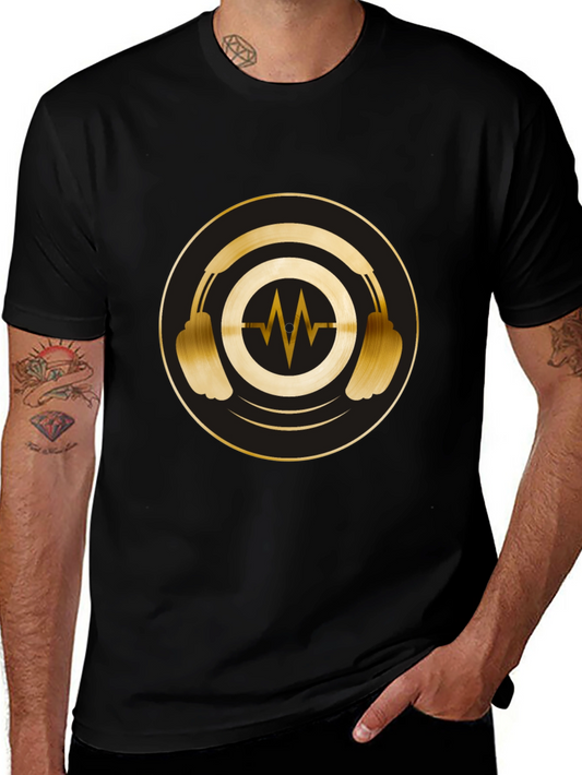 Gold Headphones Graphic Black Tee