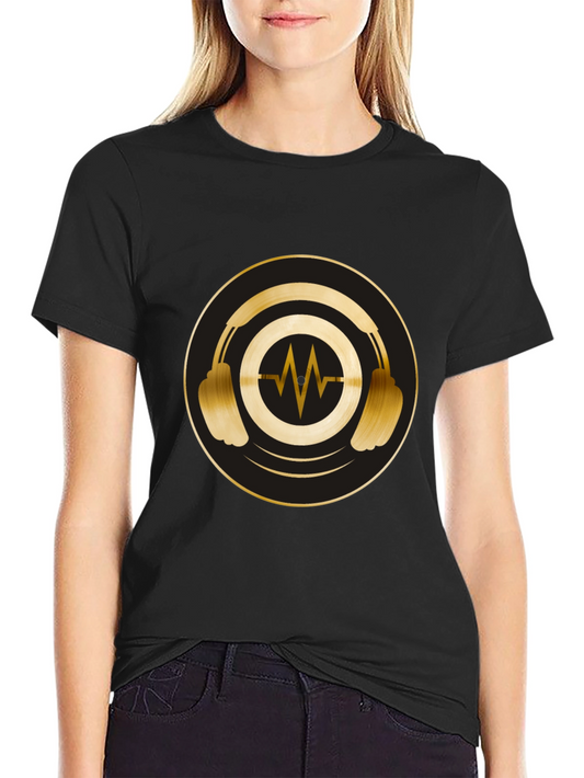 Gold Headphones Graphic Black Tee