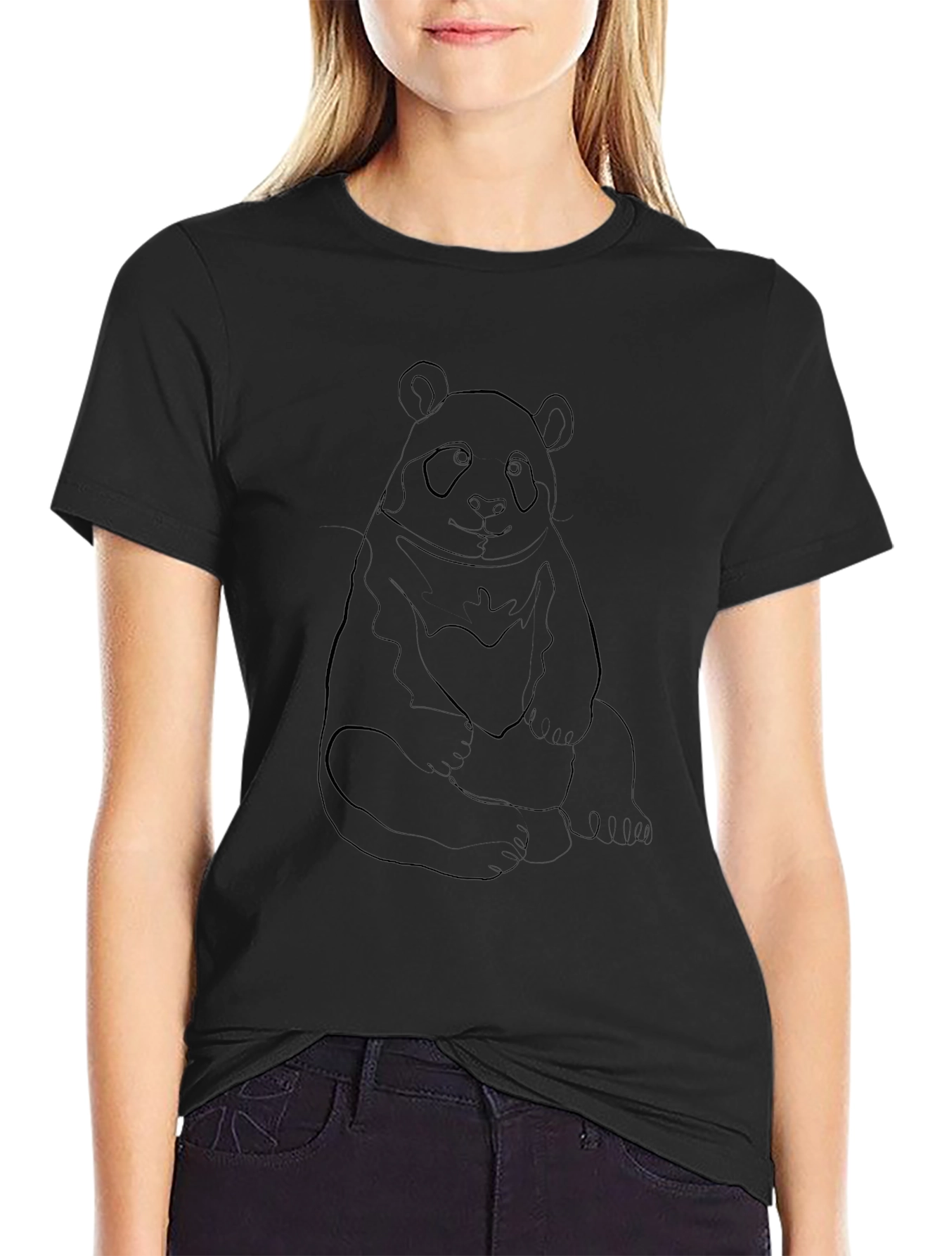 Panda Outline Black T-Shirt - Casual Style