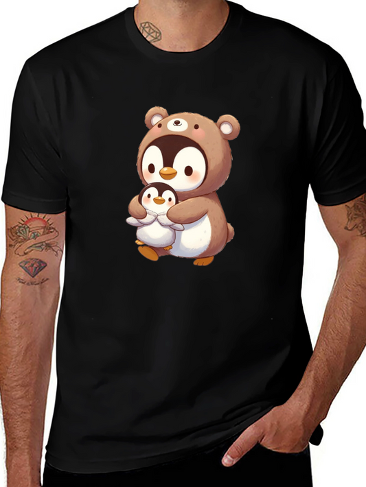 Cute Penguin Bear Hug T-Shirt - Black