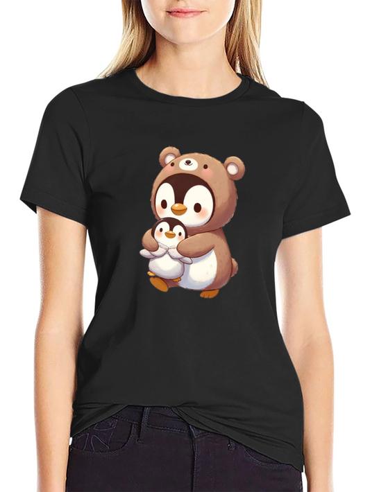 Cute Penguin Bear Hug T-Shirt - Black