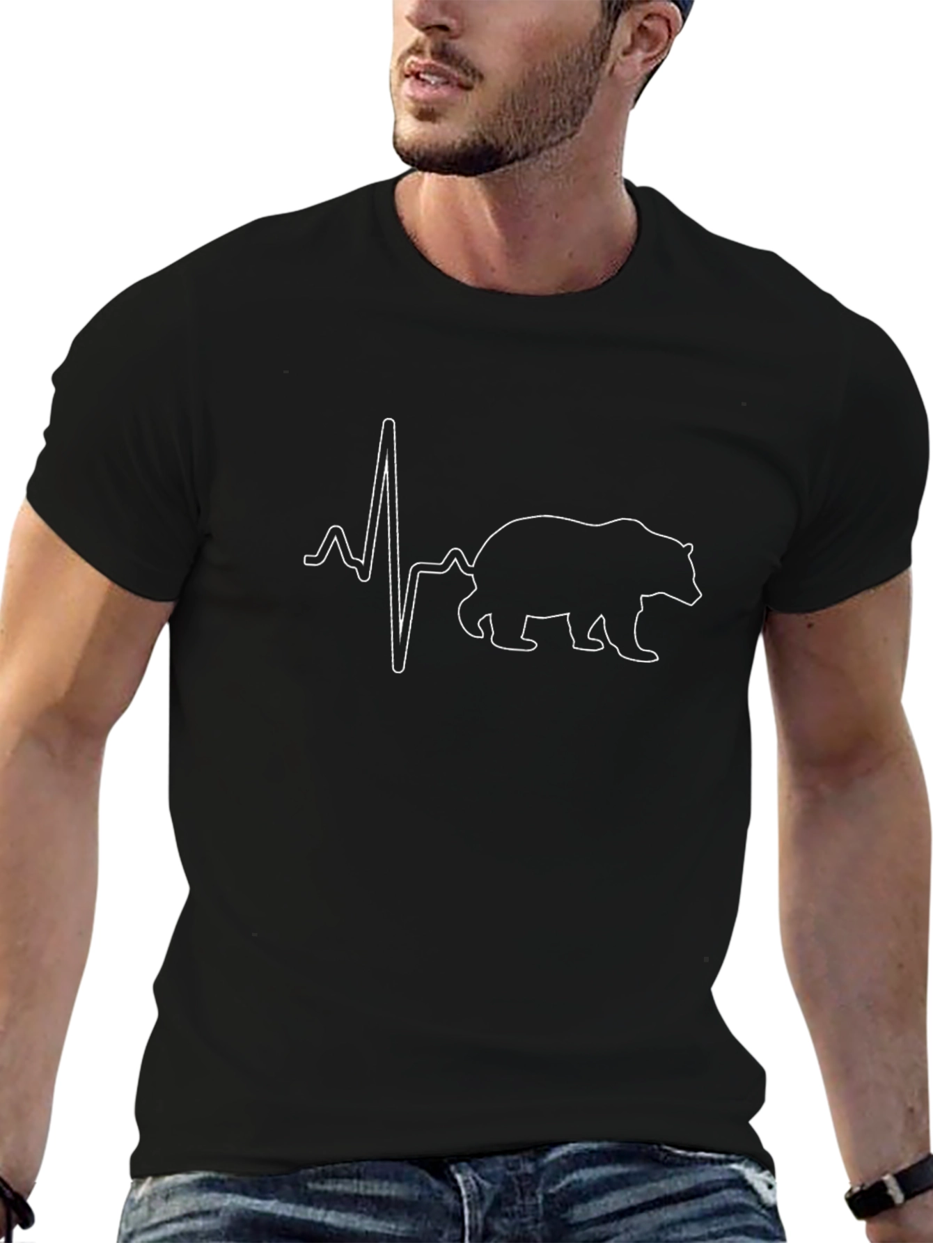 Bear Heartbeat Line Art T-Shirt