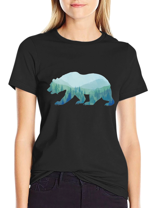 Bear Silhouette Forest Graphic Tee - Black
