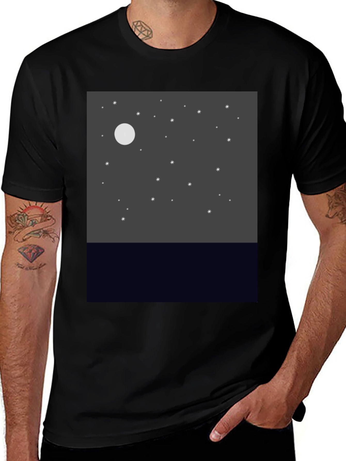 Night Sky Graphic Tee - Black Cotton Comfort