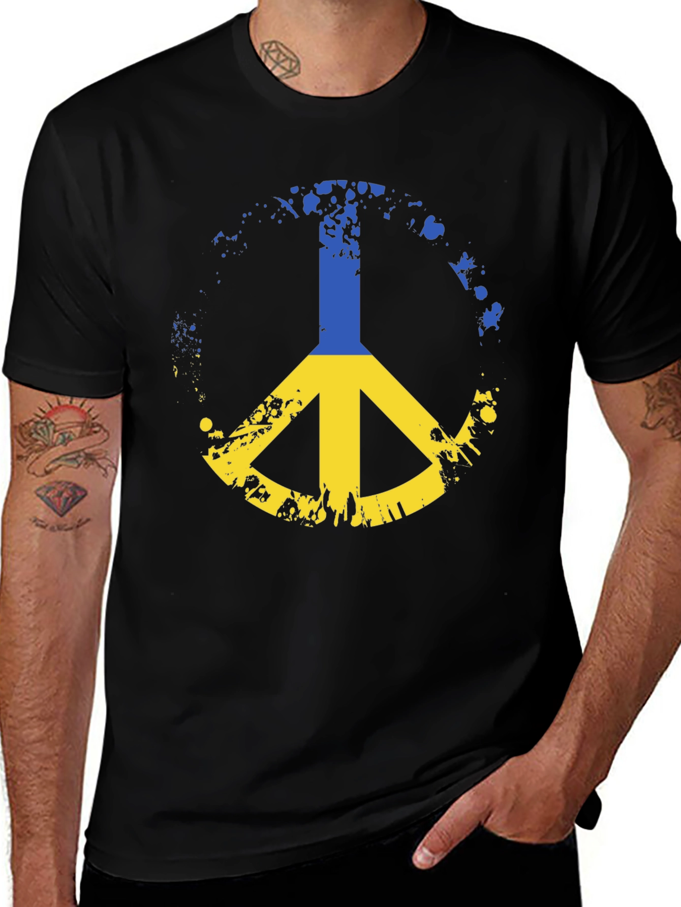 Ukraine Peace Sign Black T-Shirt