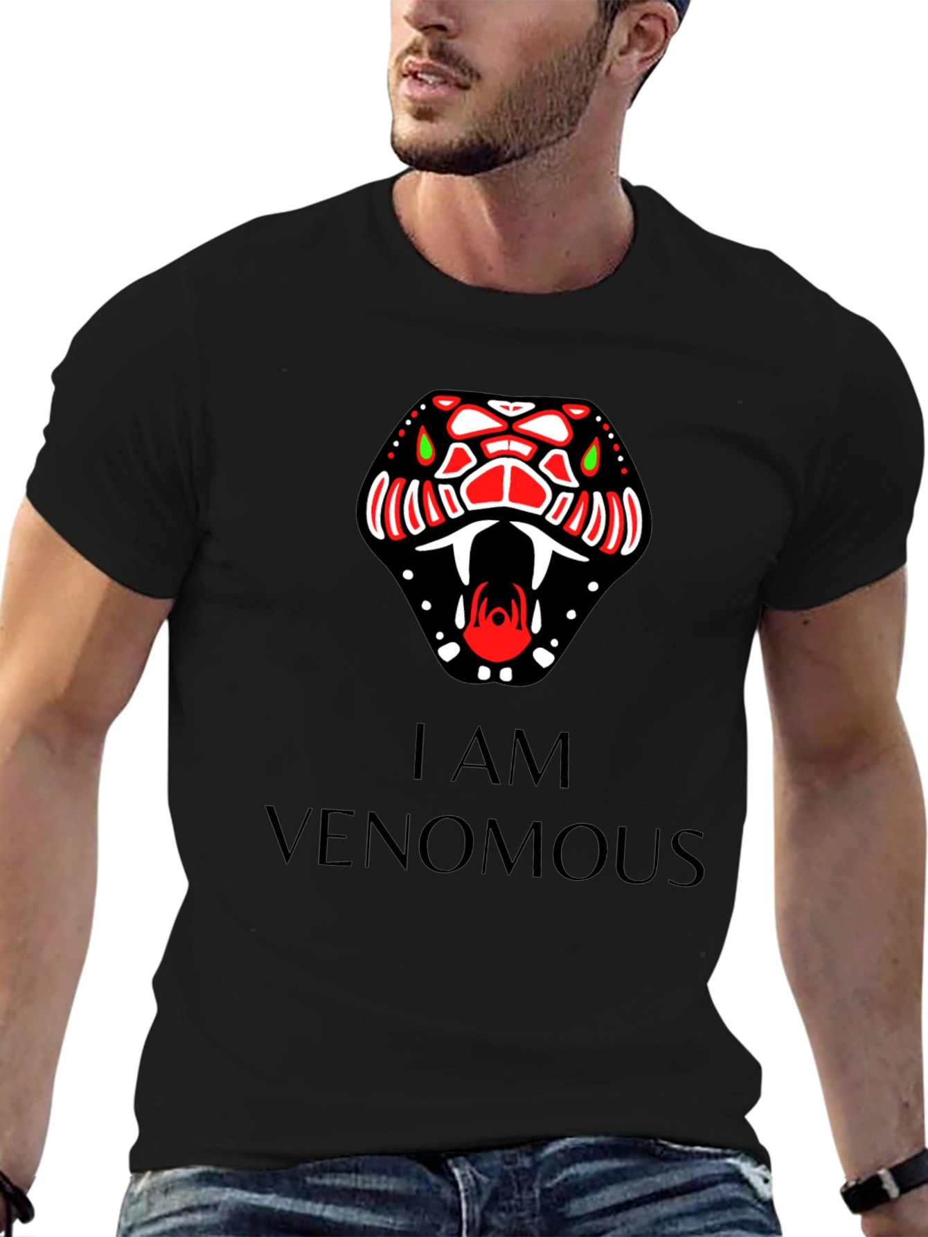 Venomous Snake Graphic Tee - Bold Black T-Shirt