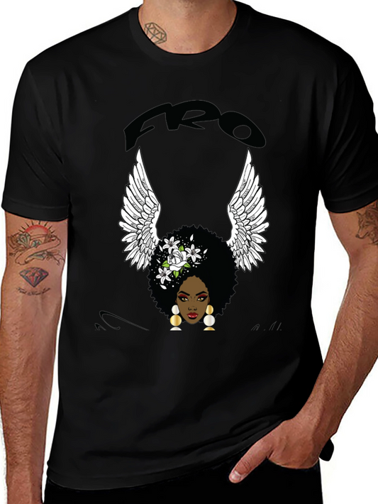 Fro Angel Black T-Shirt - Afro Woman Wings Graphic Tee