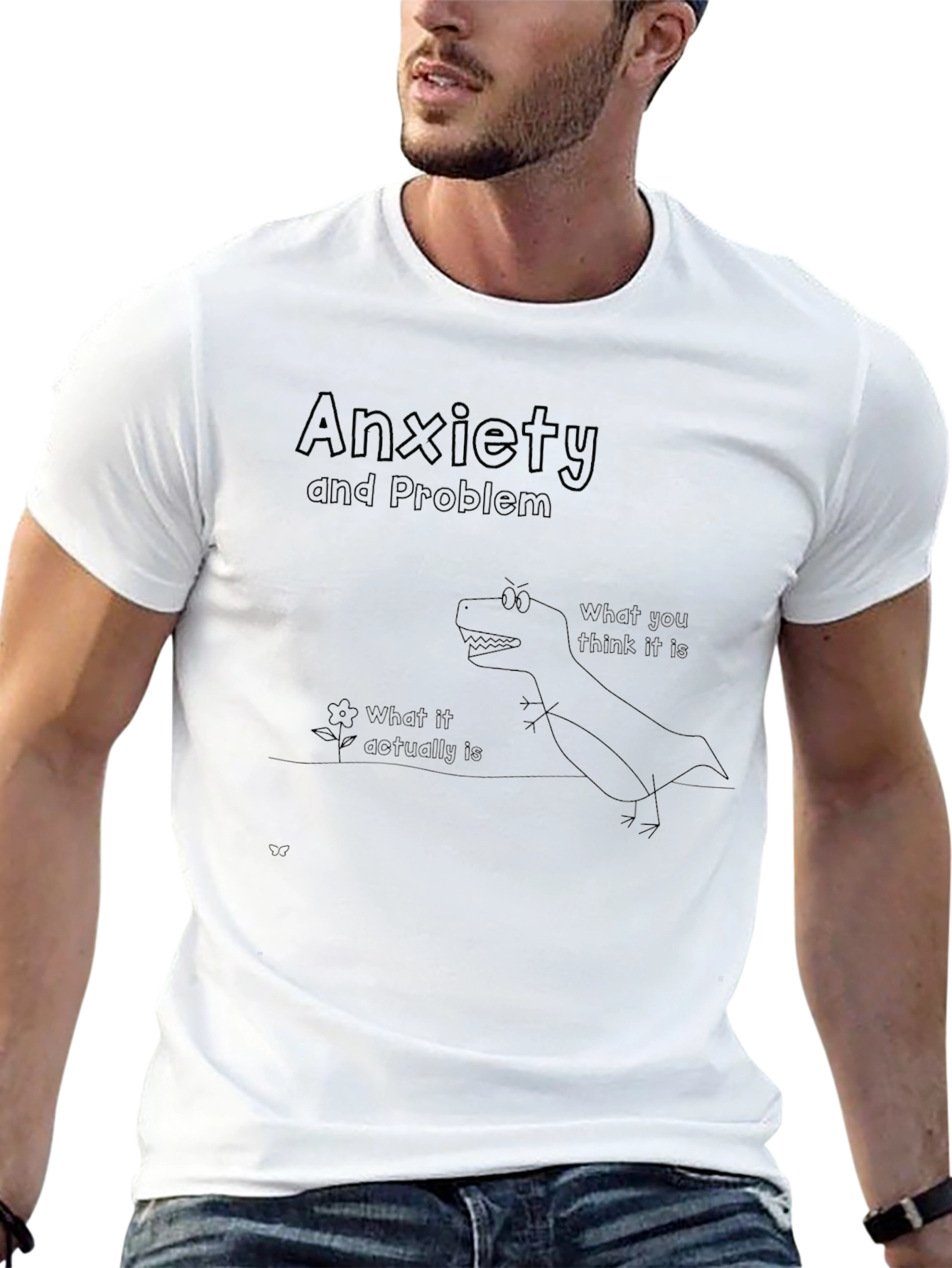 Anxiety Problem T-Shirt: Dinosaur vs. Flower Graphic Tee