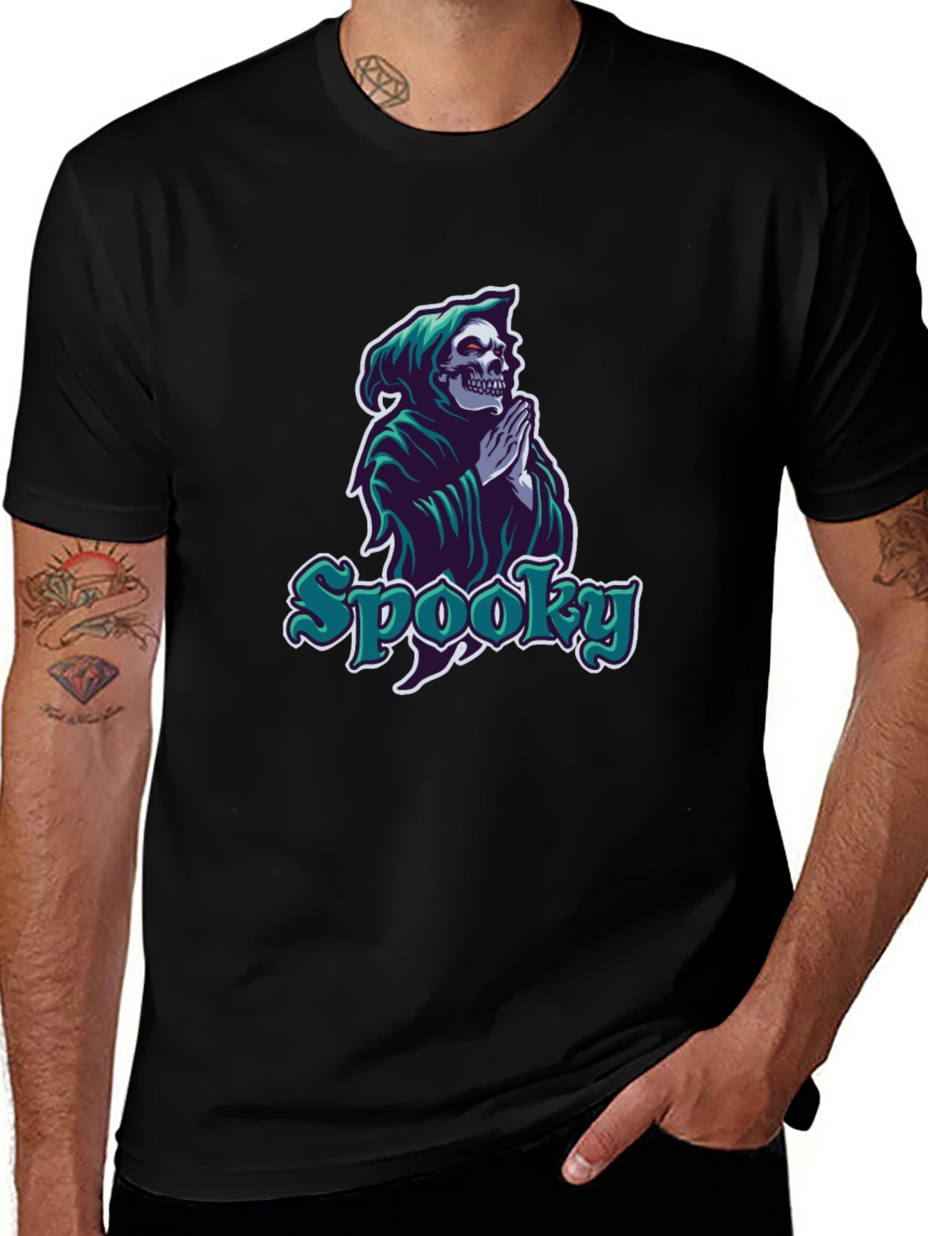 Spooky Skeleton Grim Reaper Graphic T-Shirt