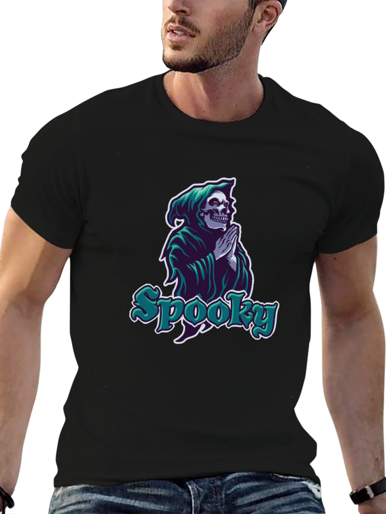 Spooky Skeleton Grim Reaper Graphic T-Shirt