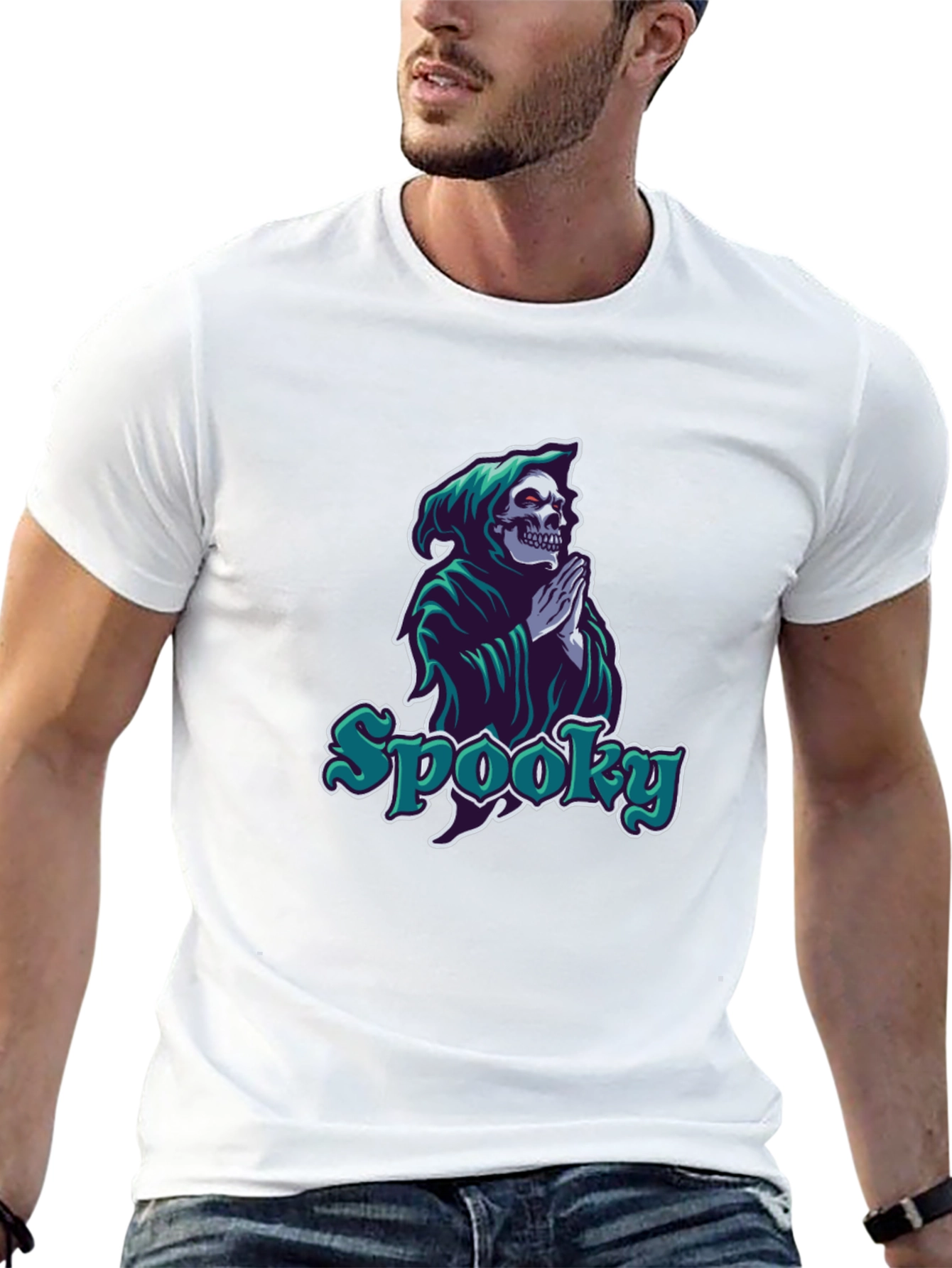Spooky Skeleton Grim Reaper Graphic T-Shirt