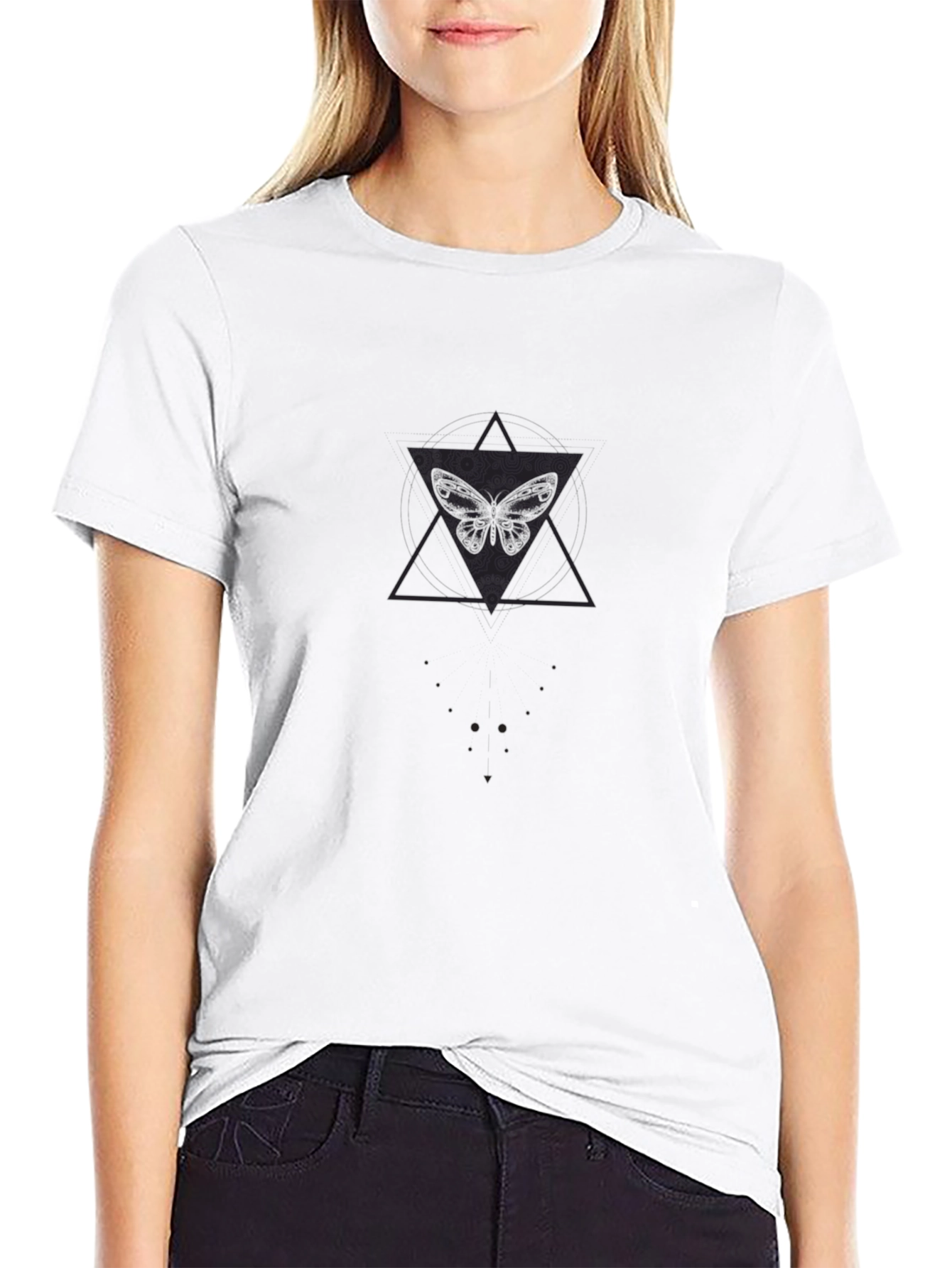 Butterfly Geometric Graphic Print Black Tee