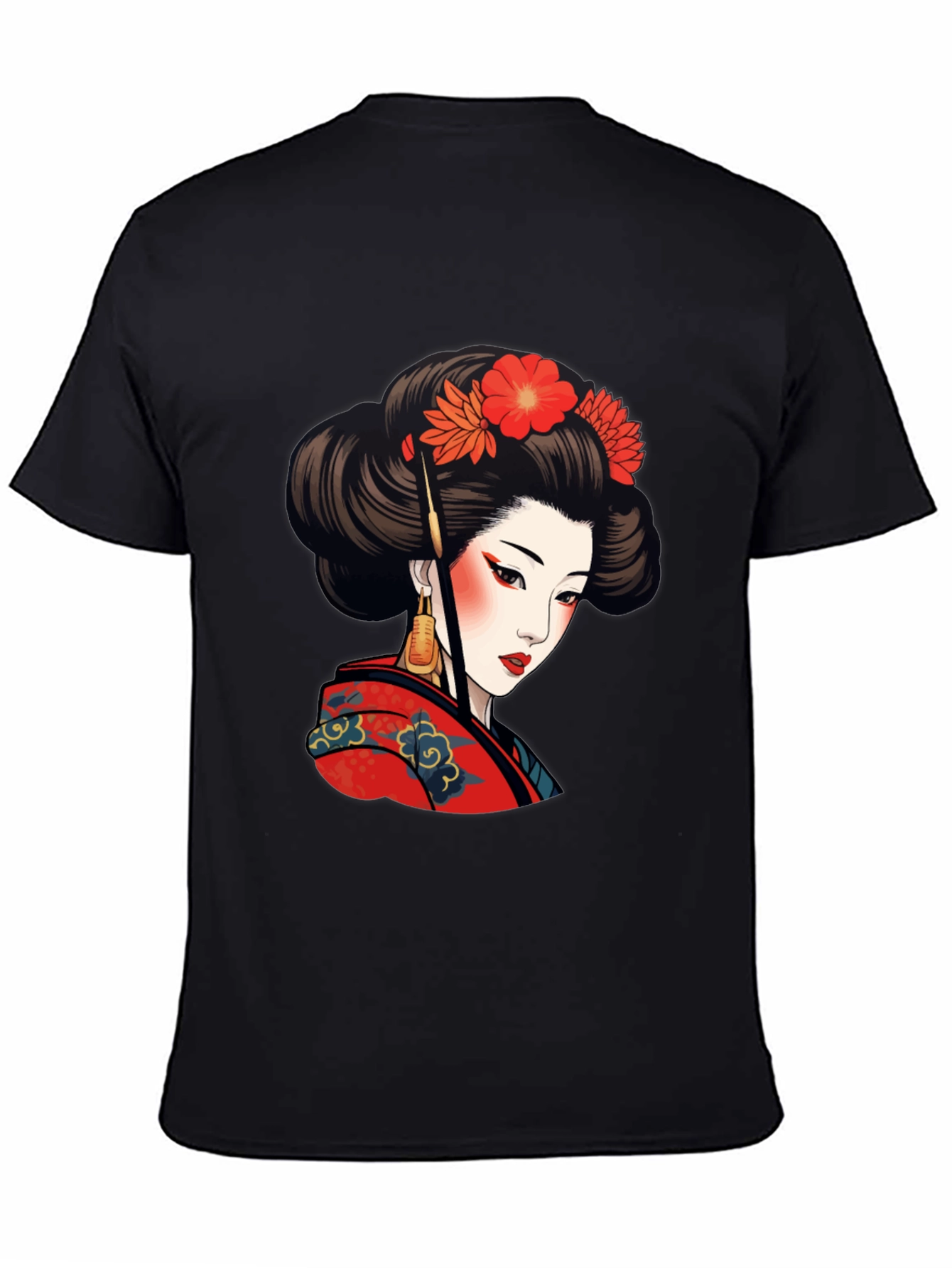 Geisha Art Graphic Tee - Stylish Black T-Shirt