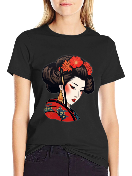Geisha Art Graphic Tee - Stylish Black T-Shirt