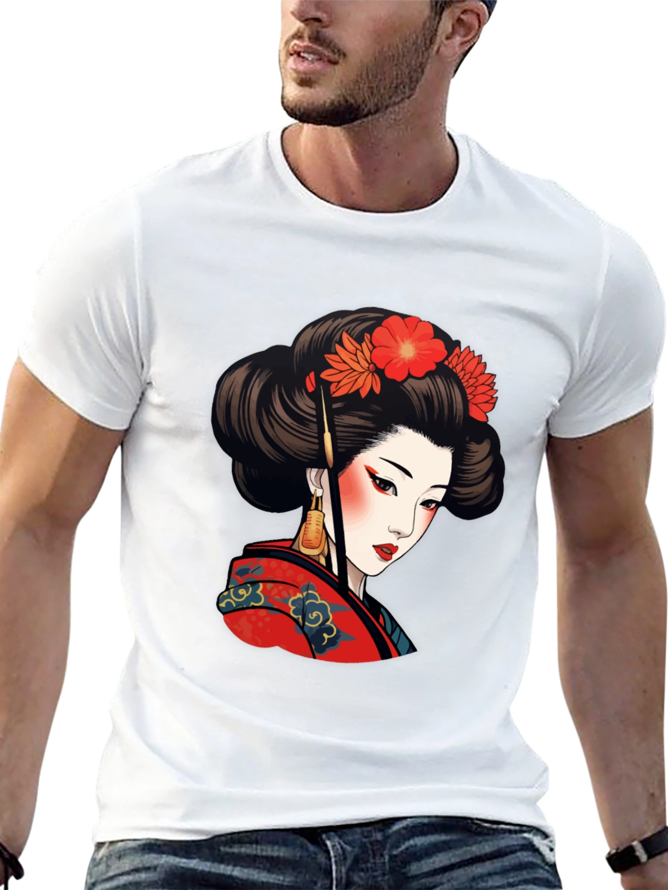 Geisha Art Graphic Tee - Stylish Black T-Shirt