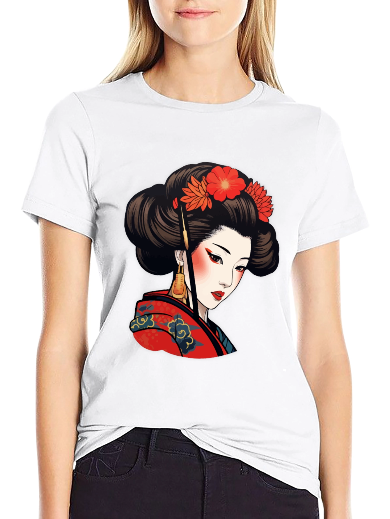 Geisha Art Graphic Tee - Stylish Black T-Shirt