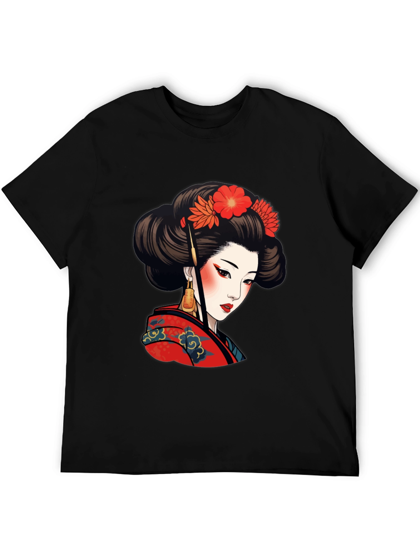 Geisha Art Graphic Tee - Stylish Black T-Shirt