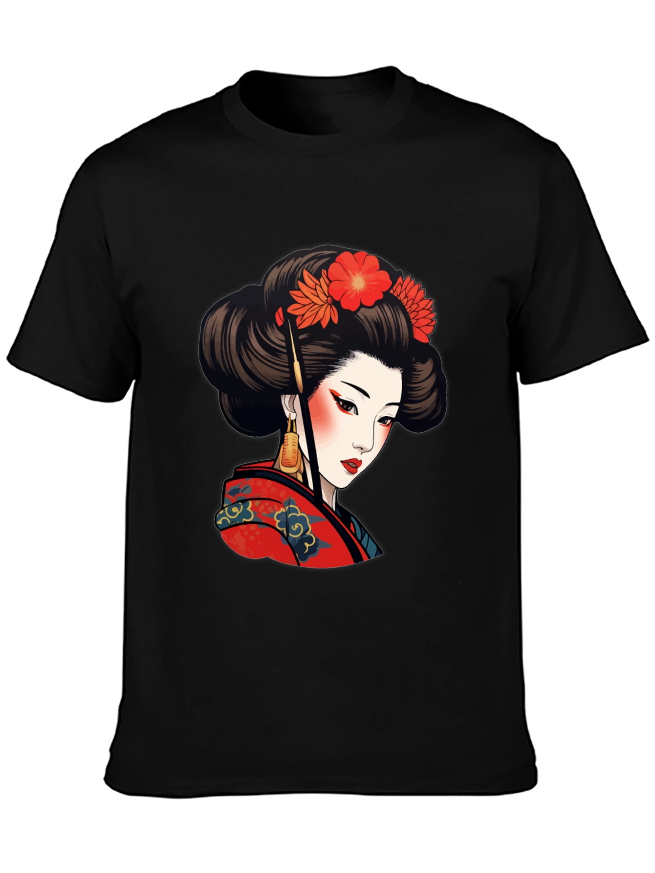 Geisha Art Graphic Tee - Stylish Black T-Shirt