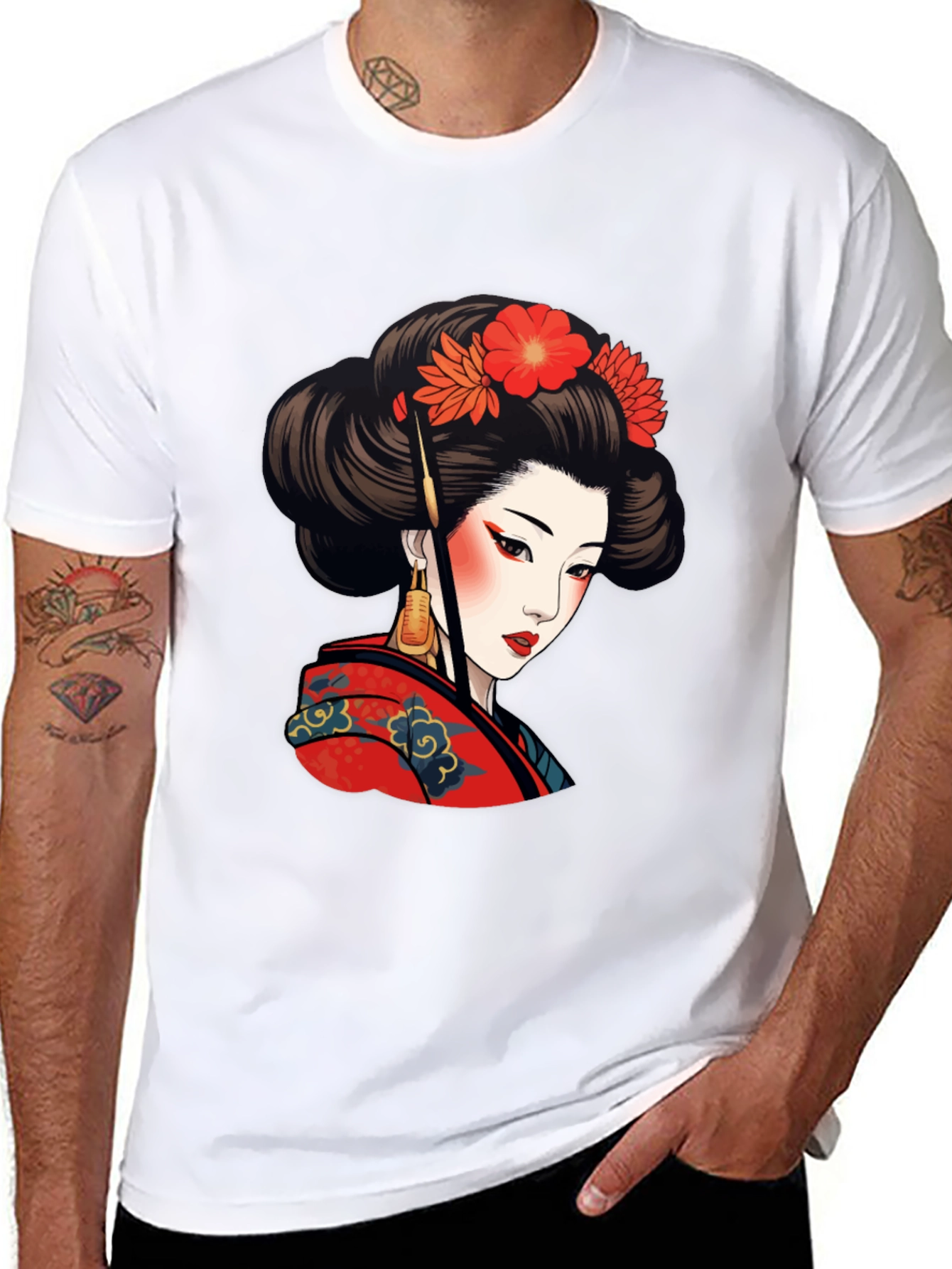 Geisha Art Graphic Tee - Stylish Black T-Shirt