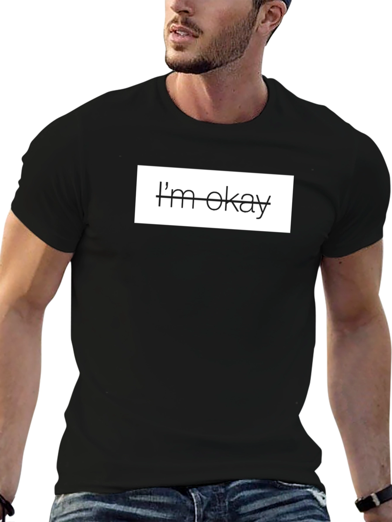 Im Okay Black Graphic Tee Shirt