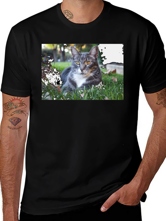 Gray Cat Graphic Tee - Mens Black T-Shirt