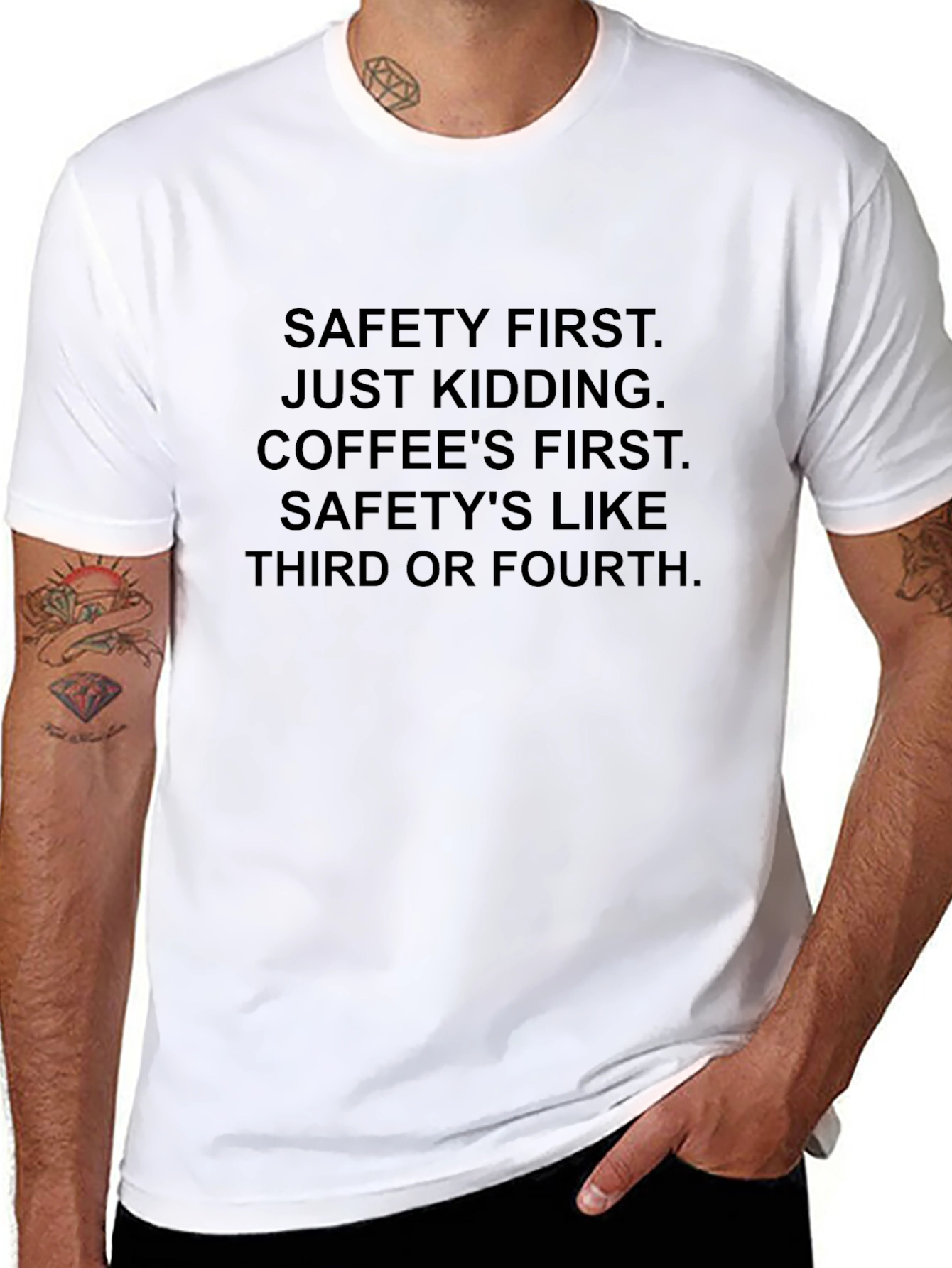 Safety First Coffee T-Shirt - Funny Slogan Tee