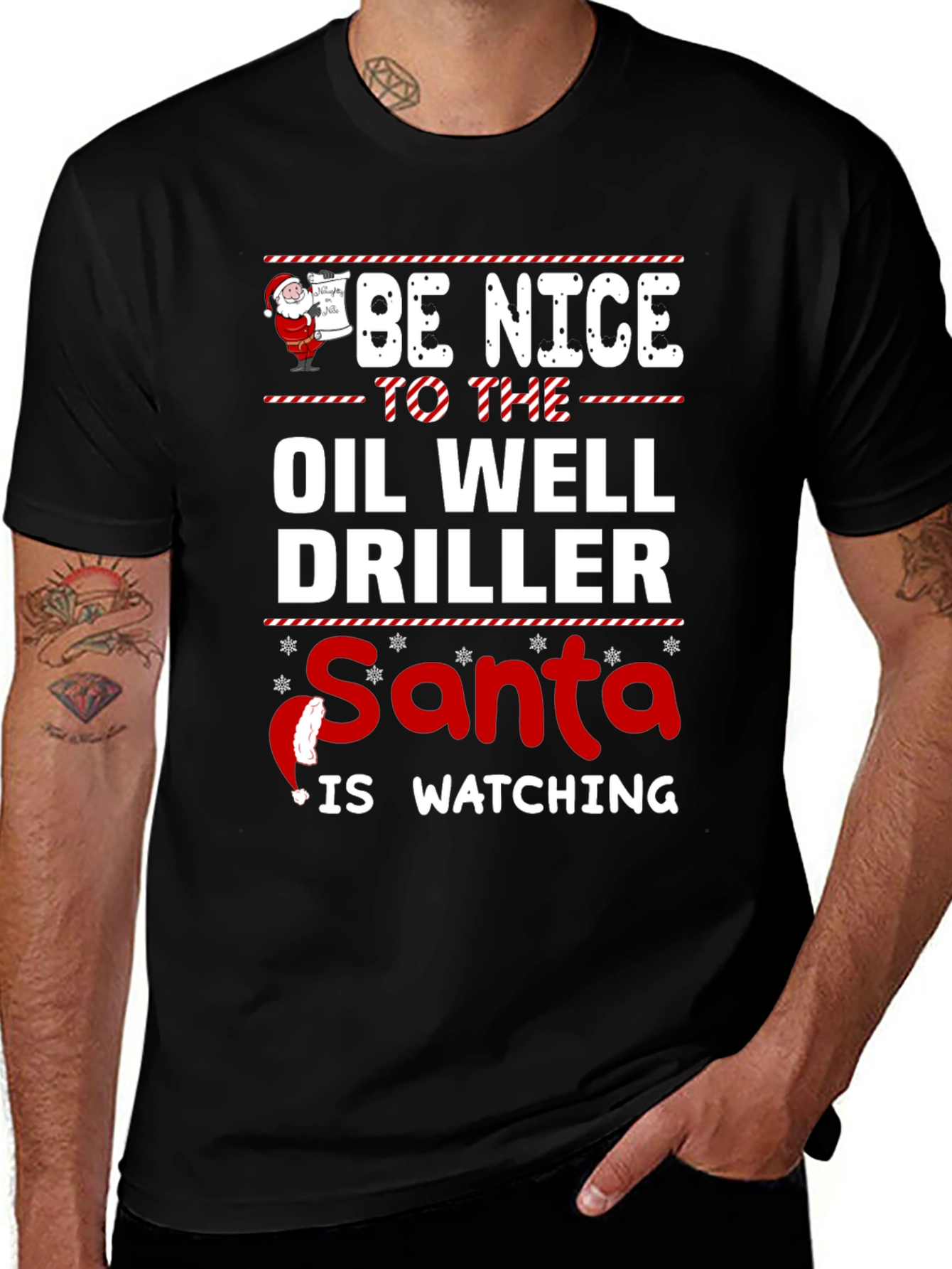Funny Oil Well Driller Santa Watching Christmas T-Shirt