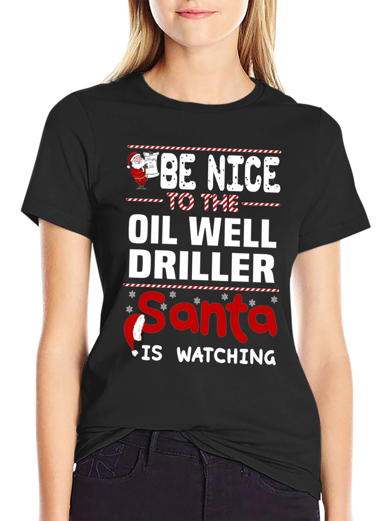 Funny Oil Well Driller Santa Watching Christmas T-Shirt