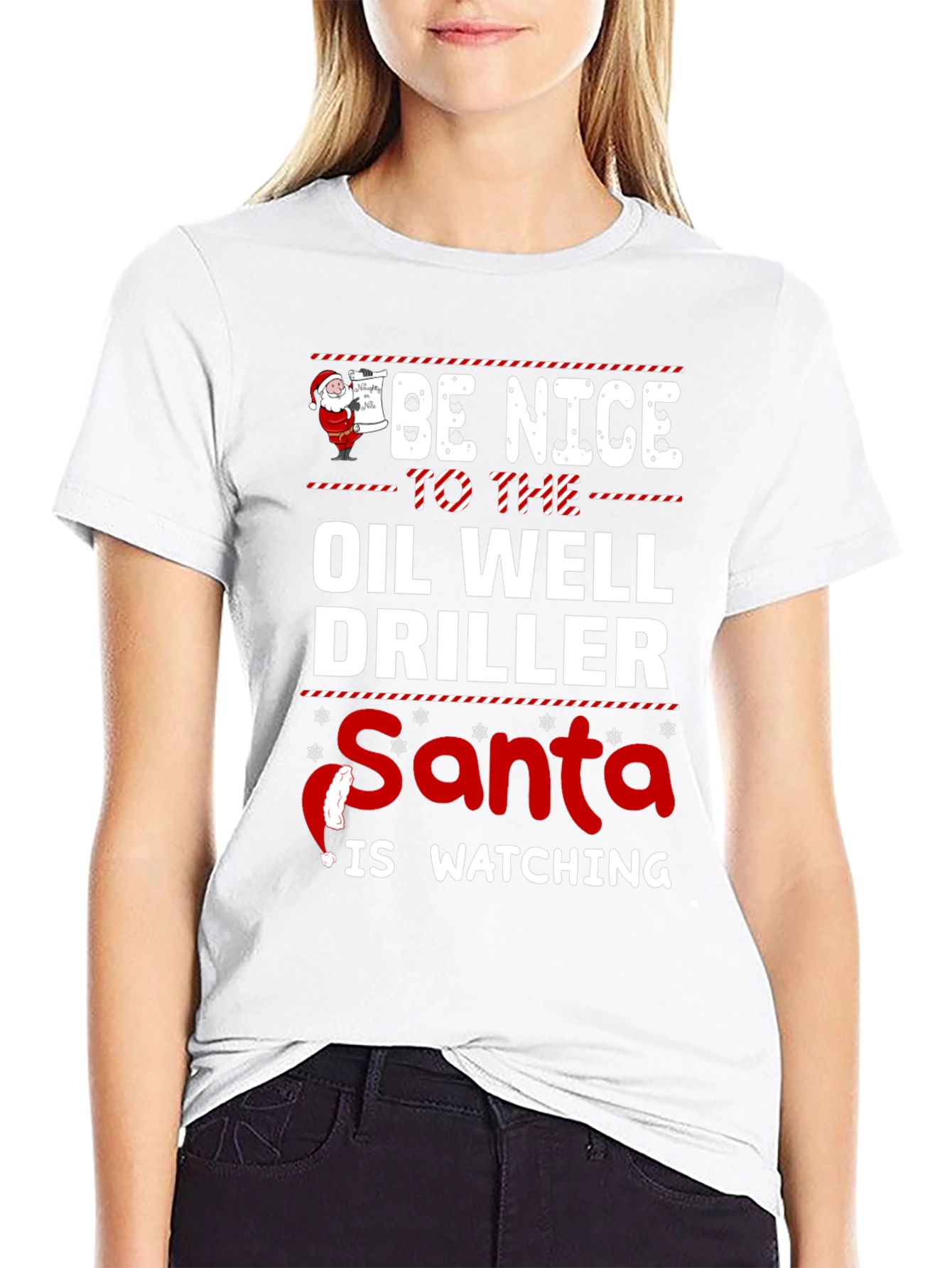 Funny Oil Well Driller Santa Watching Christmas T-Shirt