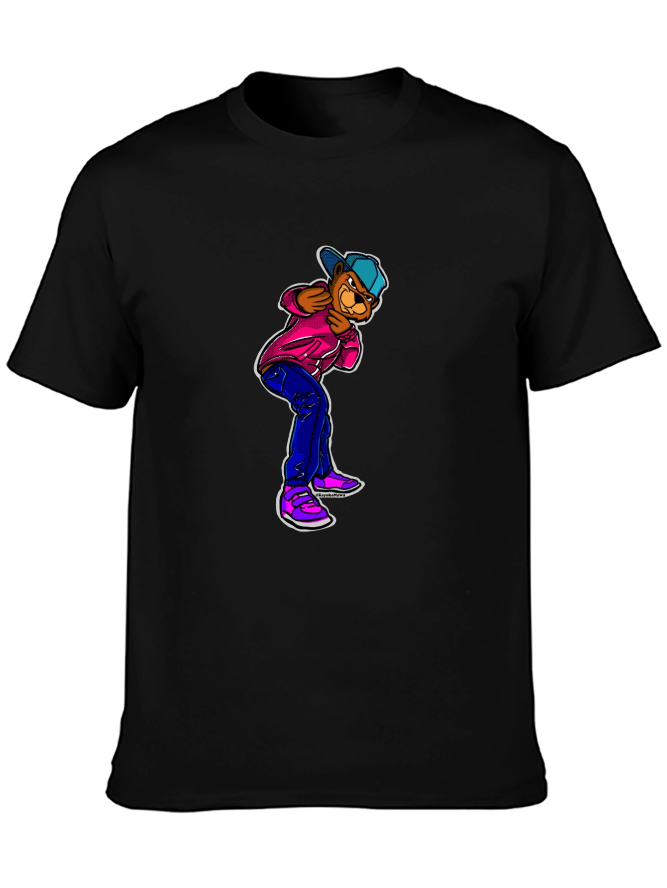 Cartoon Bear Graphic Black T-Shirt