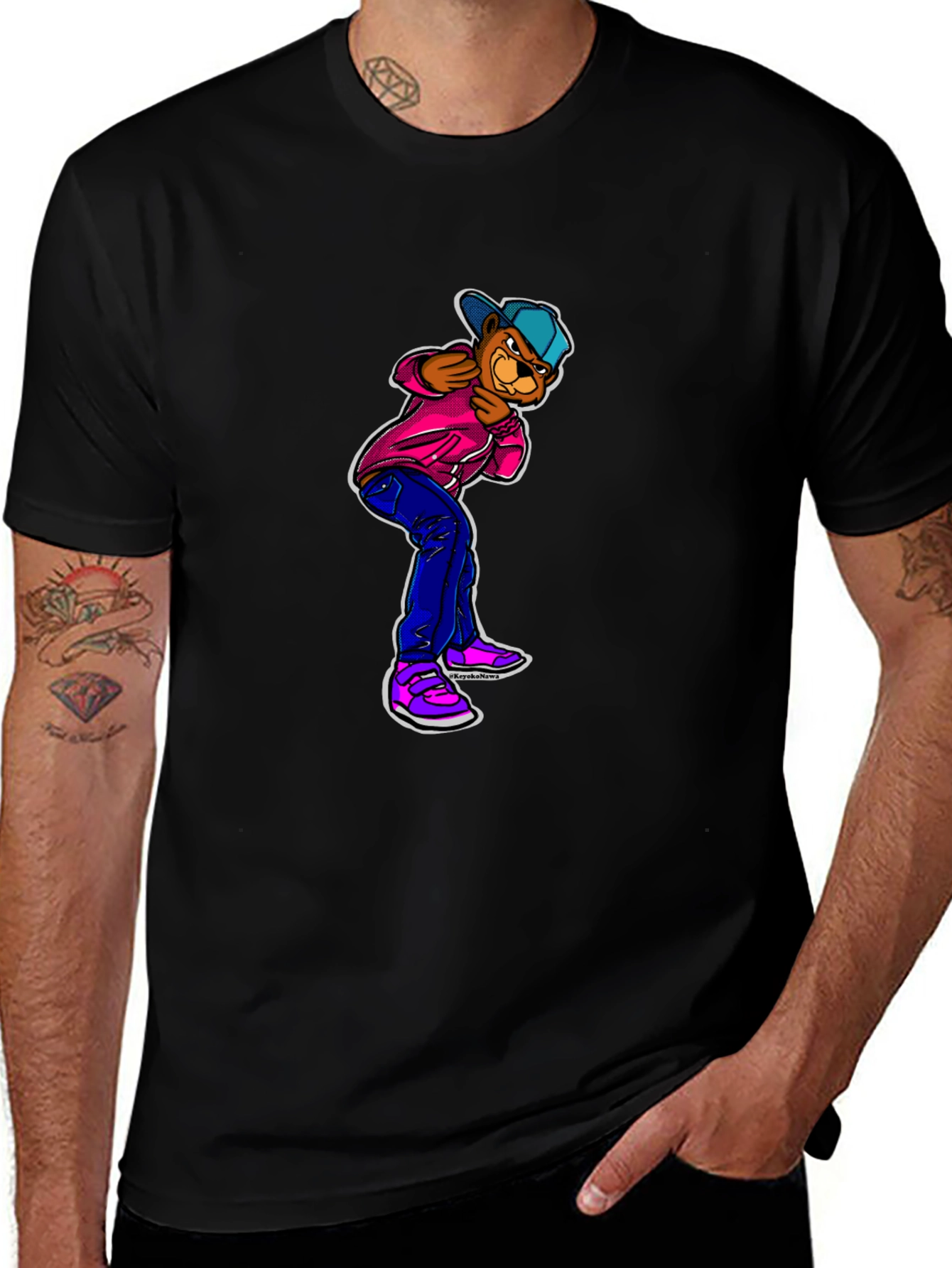 Cartoon Bear Graphic Black T-Shirt