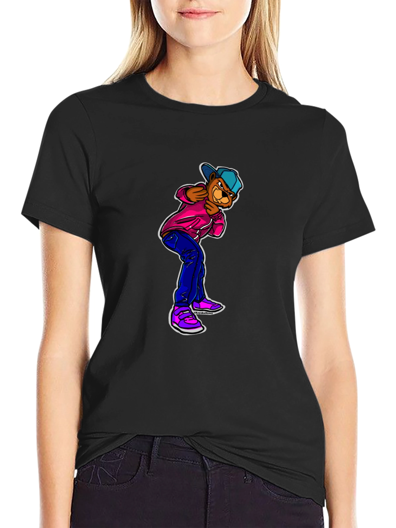 Cartoon Bear Graphic Black T-Shirt