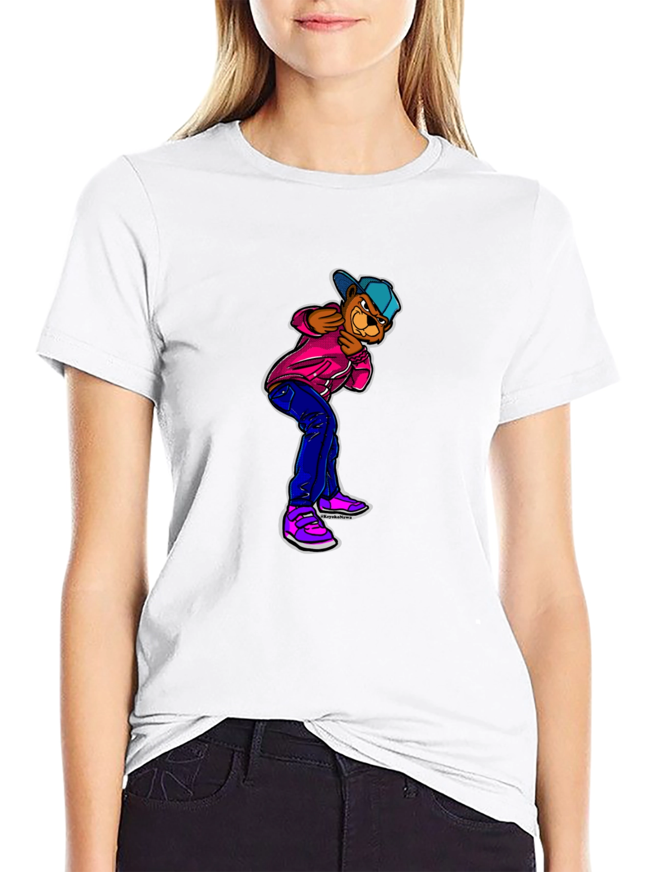Cartoon Bear Graphic Black T-Shirt