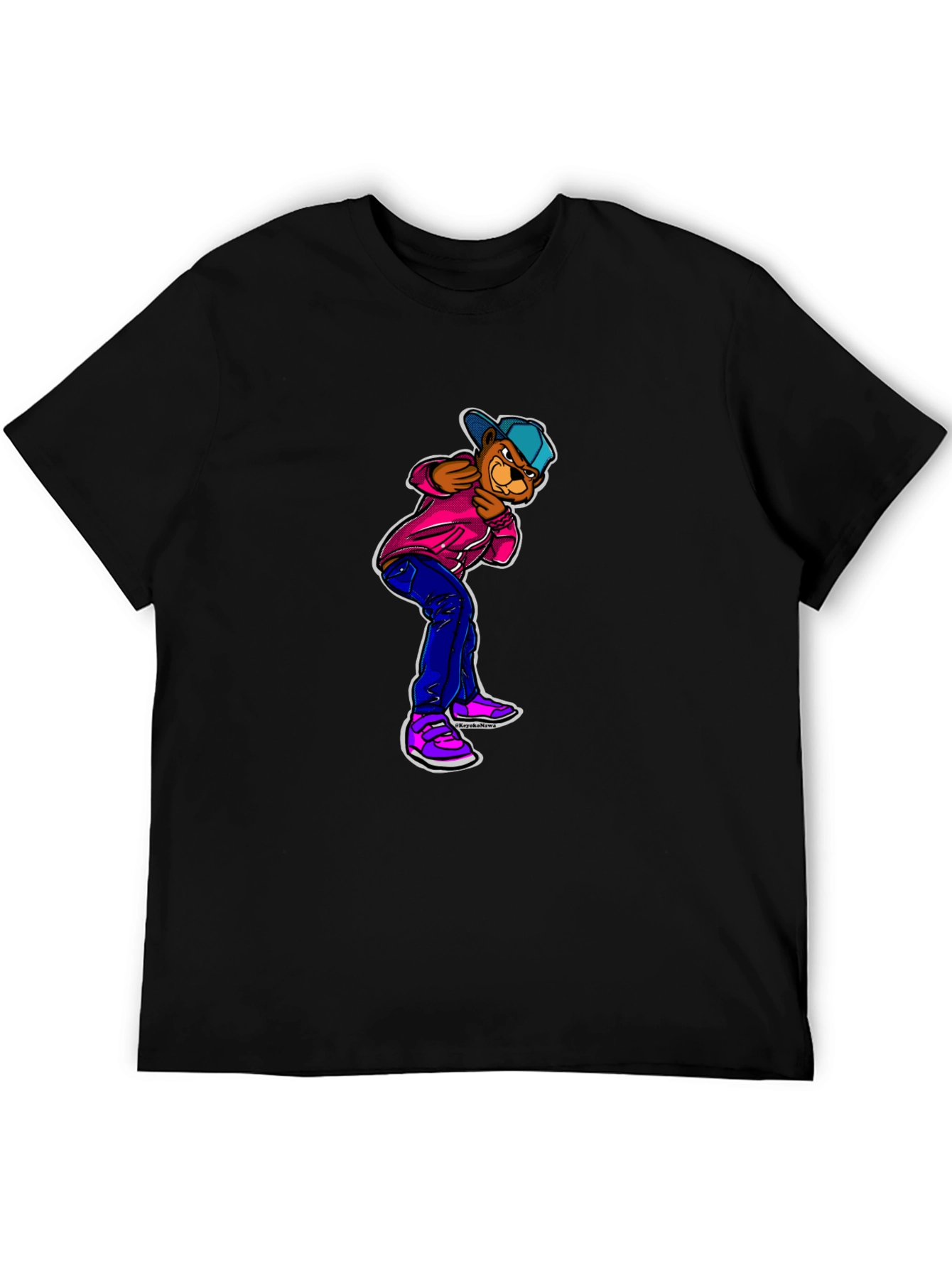Cartoon Bear Graphic Black T-Shirt