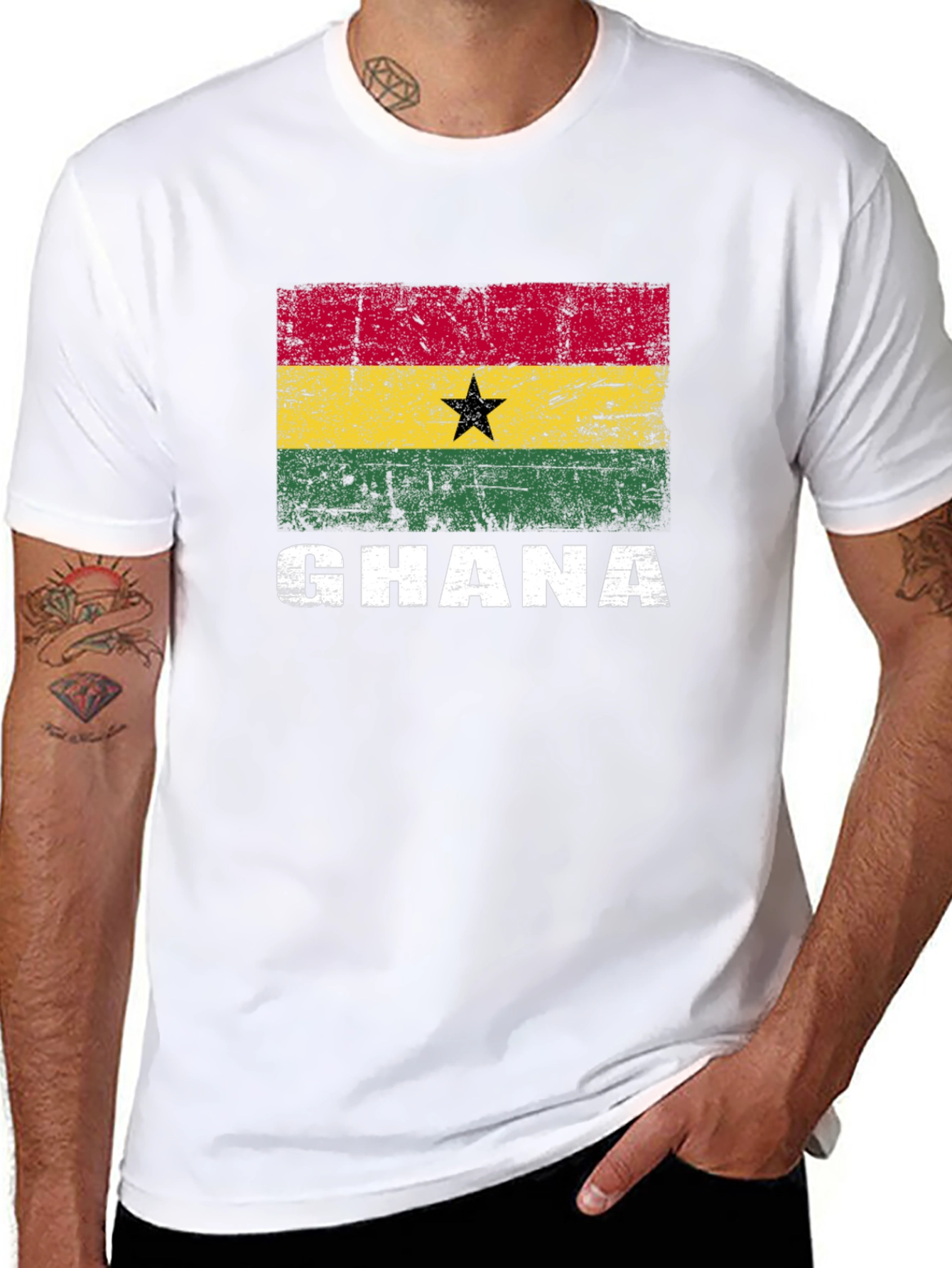 Ghana Flag Graphic T-Shirt - Distressed Design