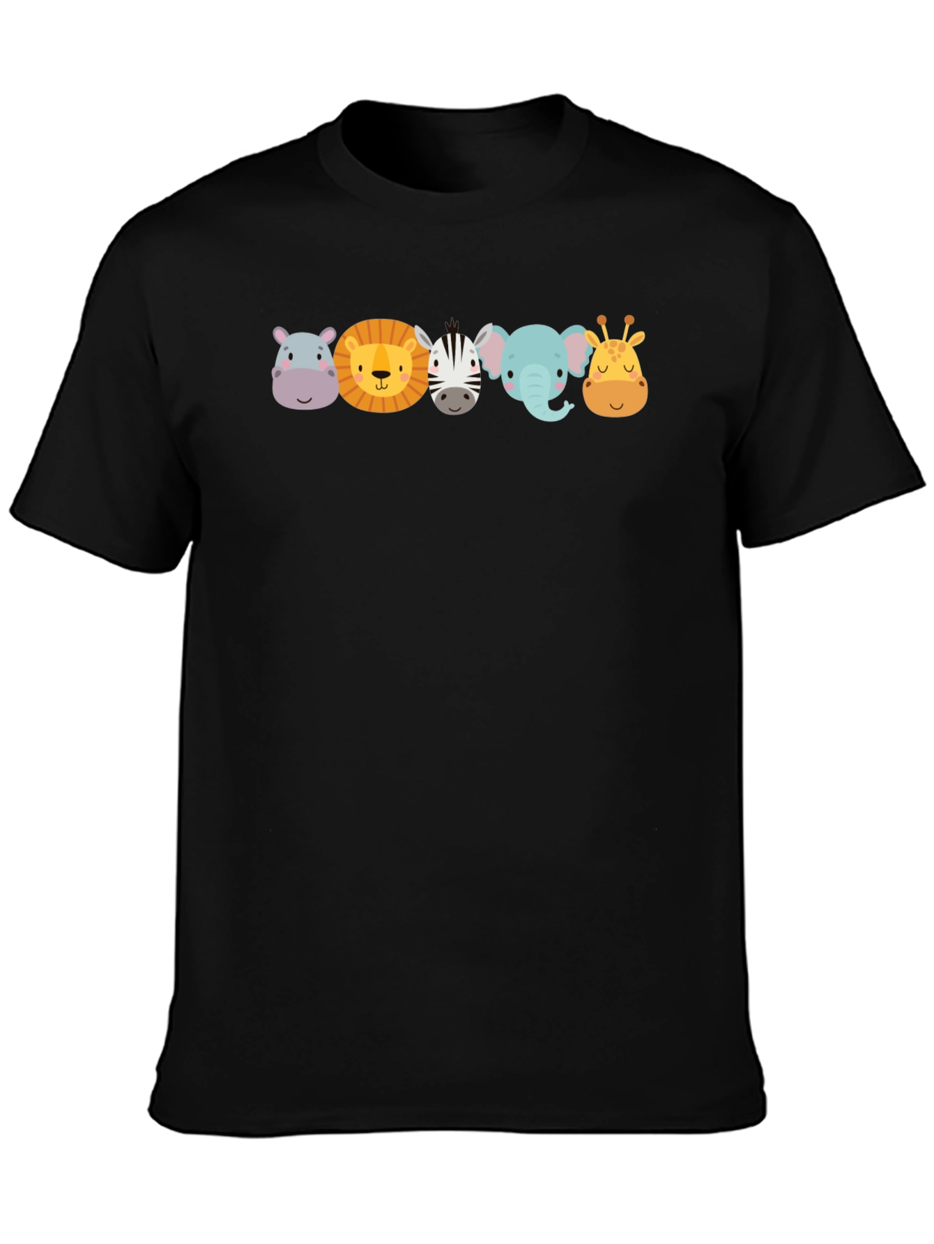 Cartoon Animal Faces Black T-Shirt