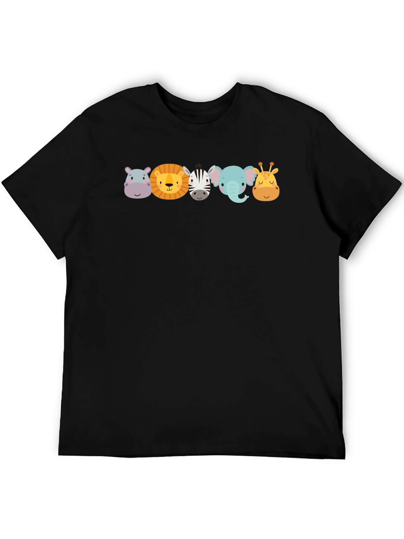 Cartoon Animal Faces Black T-Shirt