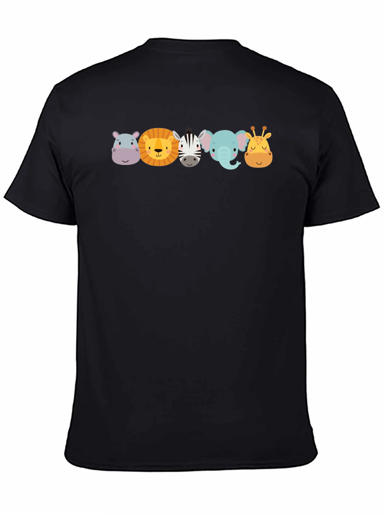 Cartoon Animal Faces Black T-Shirt