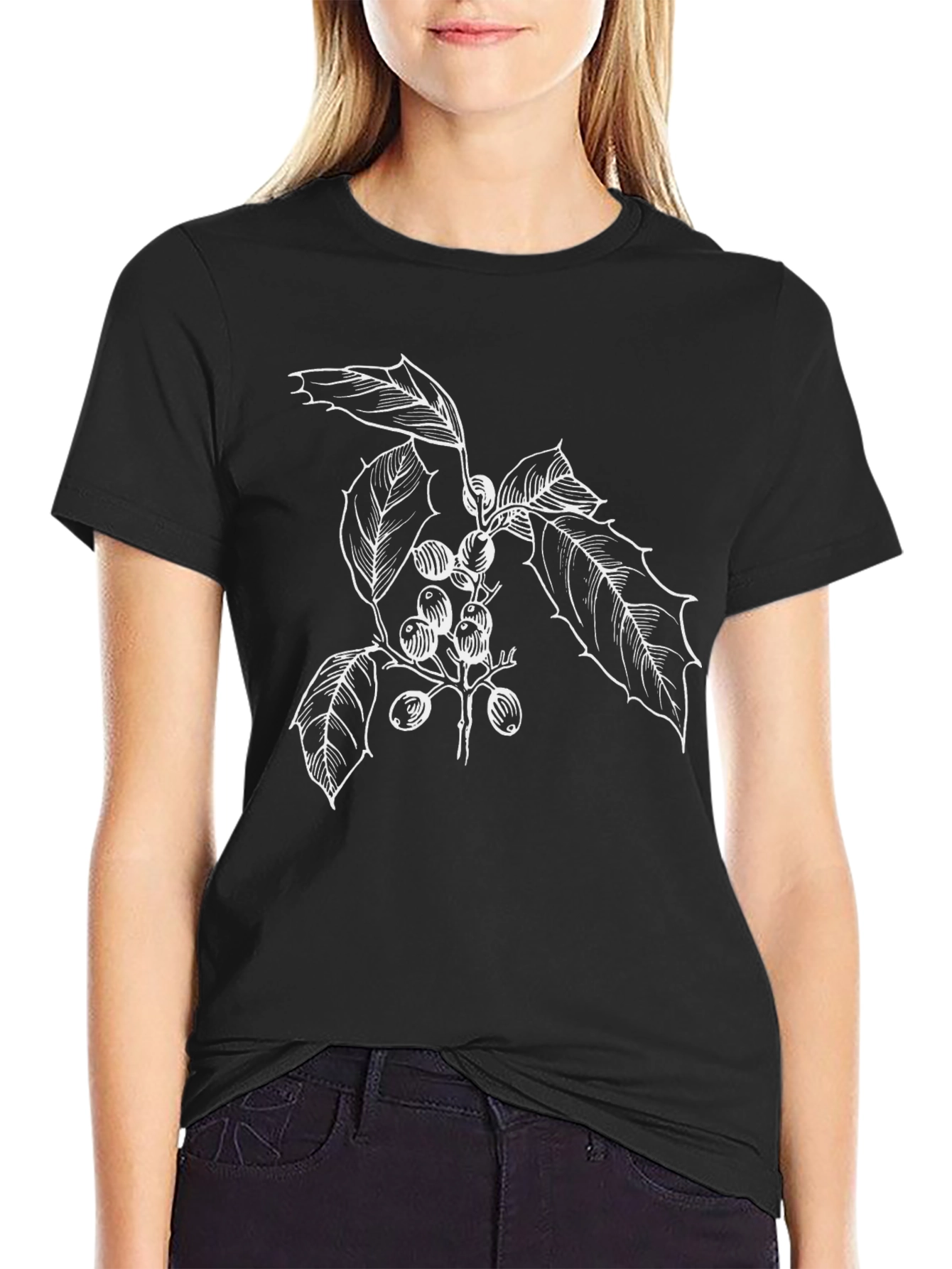 Botanical Berry Print Black T-Shirt
