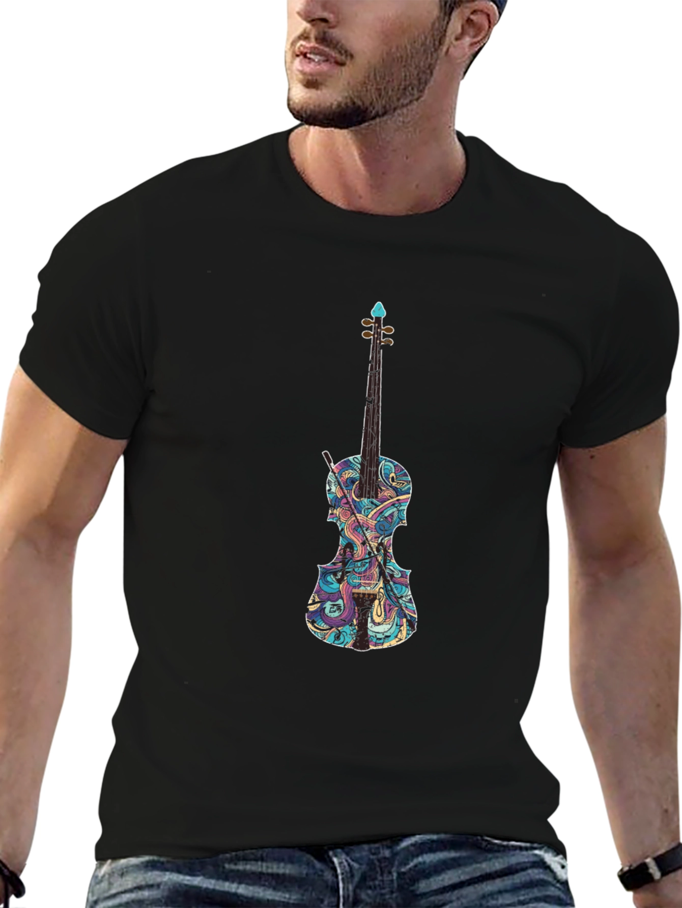 Violin Graphic Black T-Shirt - Music Lover Tee
