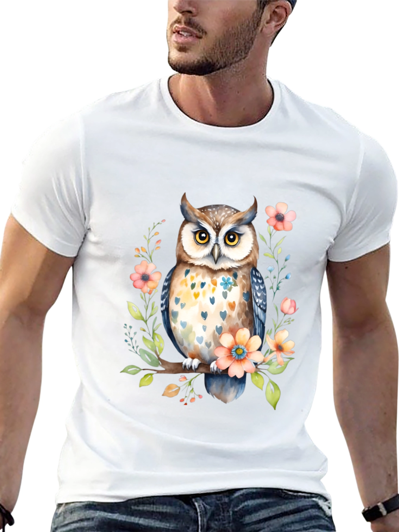 Owl and Floral Black T-Shirt