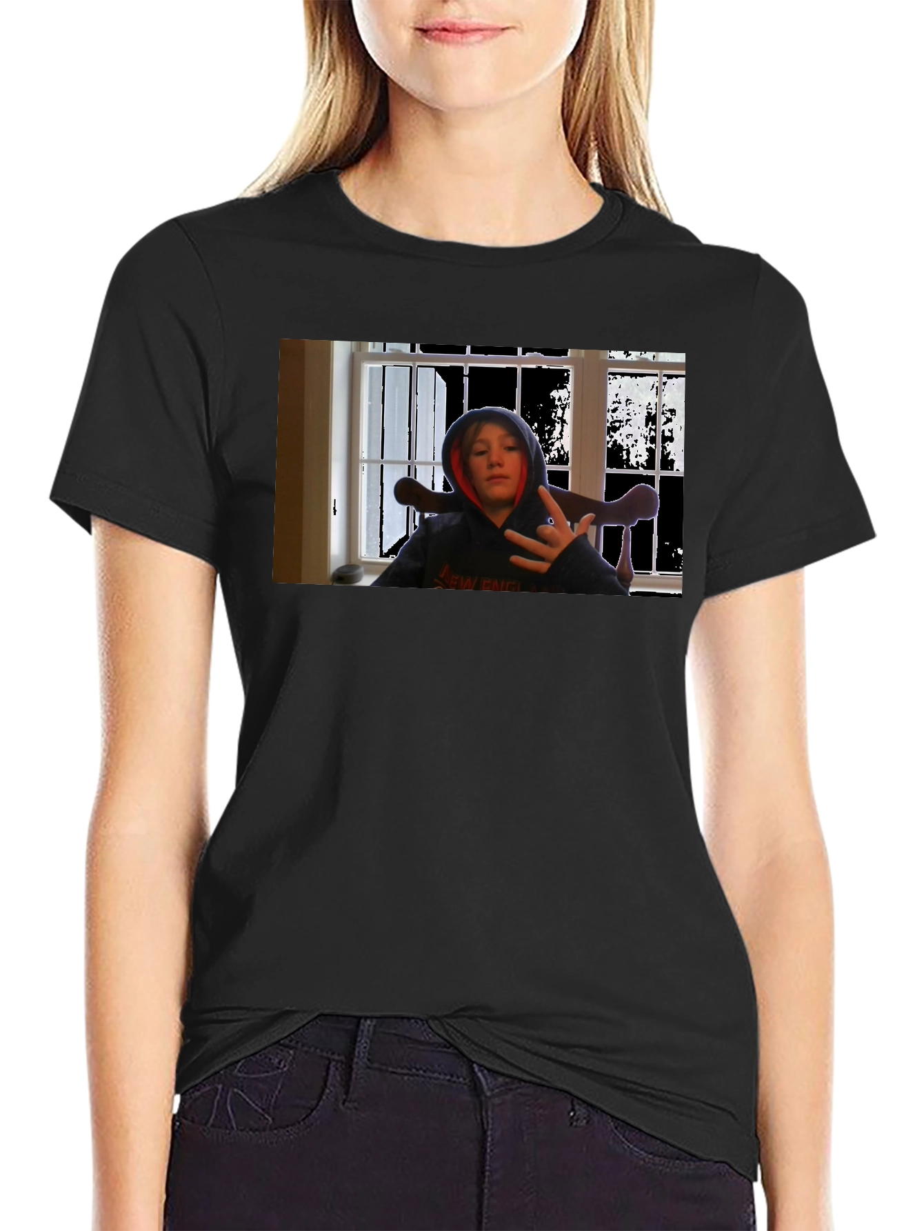 Black T-Shirt with Youth Graphic Print
