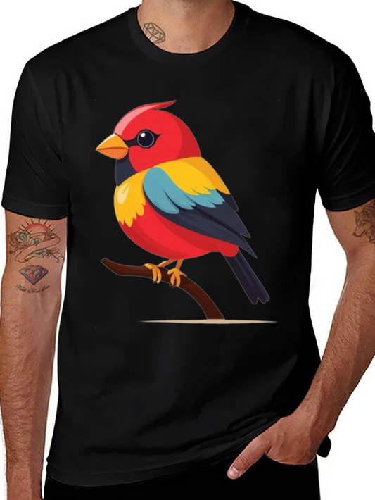 Bird on Branch Graphic Tee - Black Cotton Casual Shirt