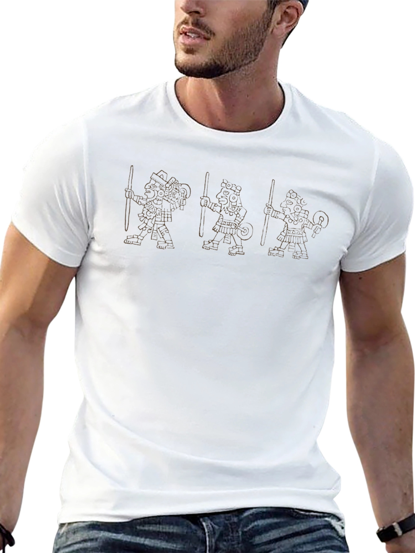 Aztec Warrior Graphic Print Crew Neck T-Shirt