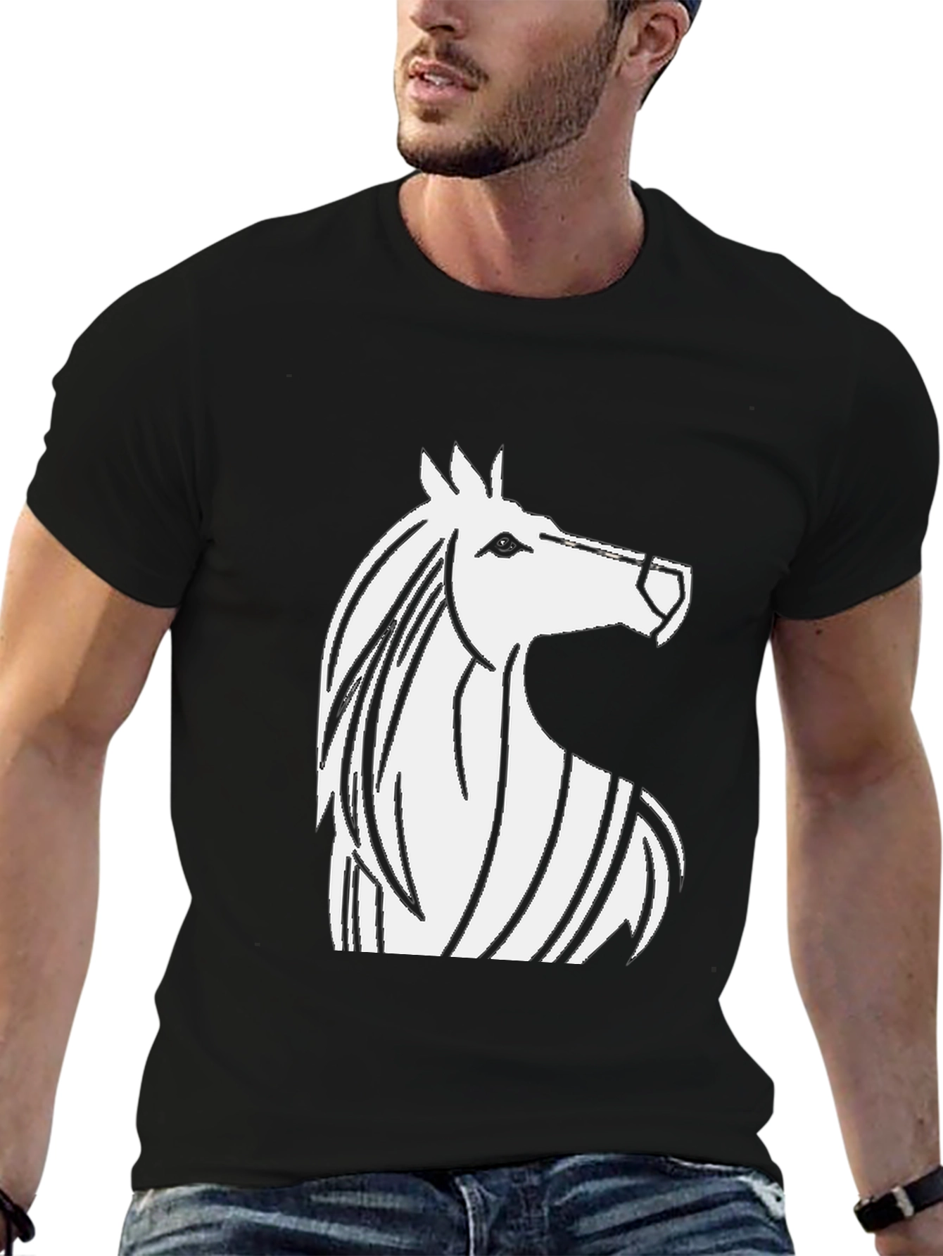 Horse Graphic Black T-Shirt - Stylish Mens Tee